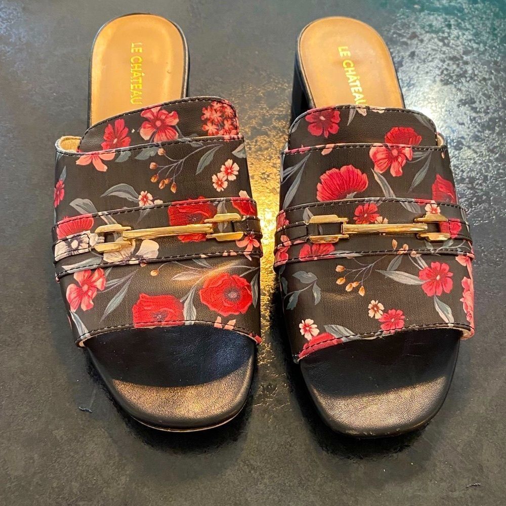 Gorgeous Le Chateau Floral Slip On Mule with Block Heel